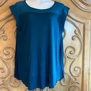 Marseille teal knit marled blouse